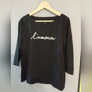 Talbots Black 3/4 Sleeve Top with 'L'amour' Script
